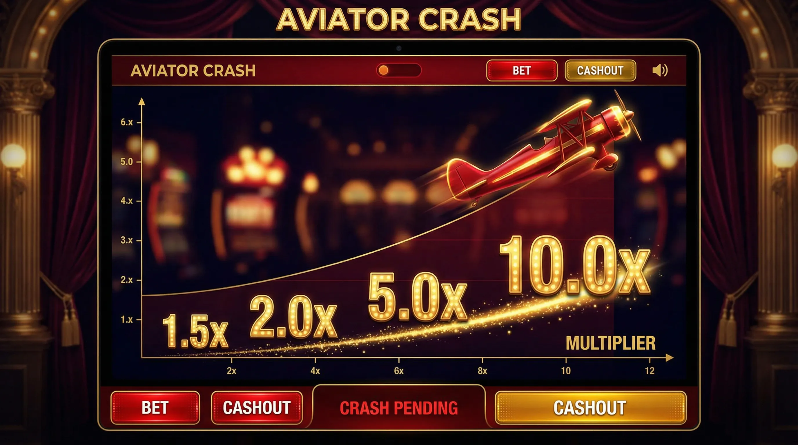 Juego Aviator con avión rojo y multiplicadores crecientes