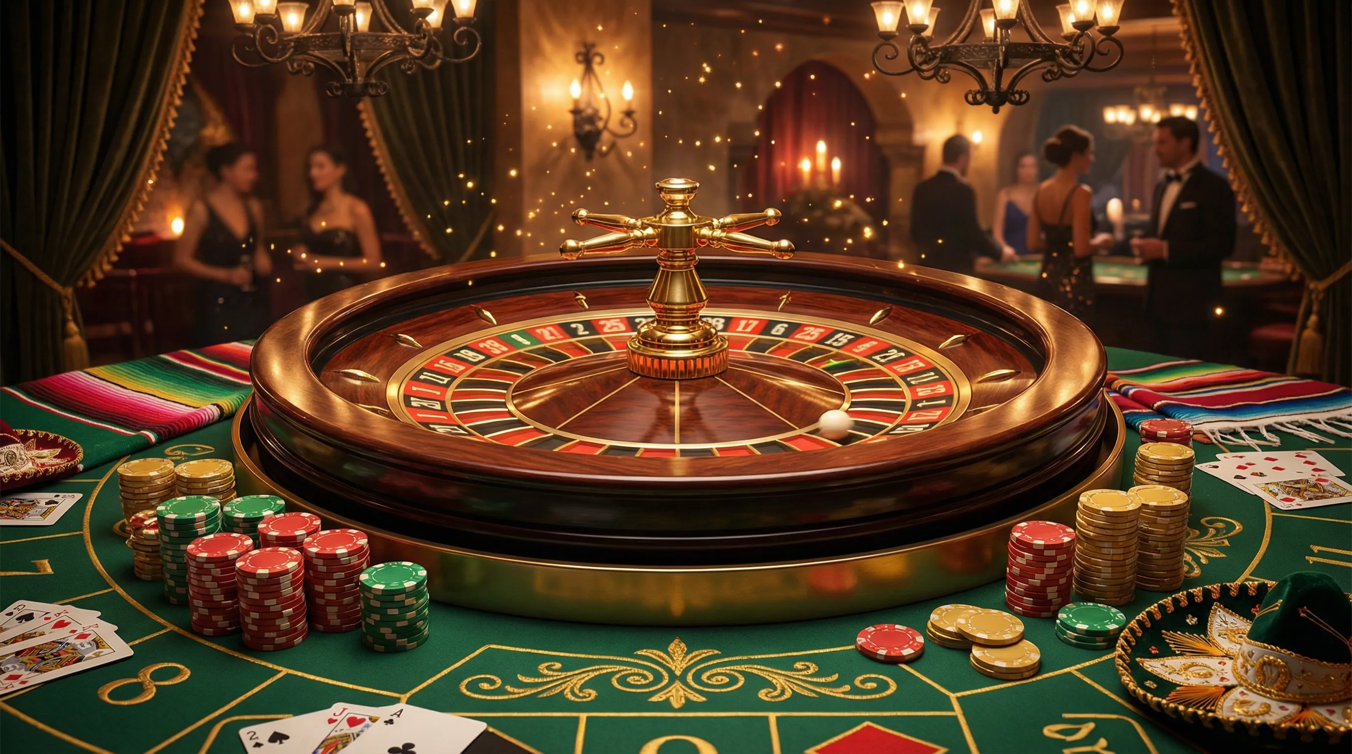 Ruleta europea dorada con fichas de colores en 777 Casino